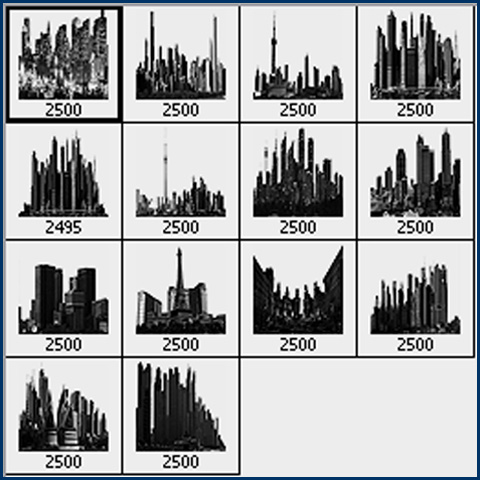 Below is the preview of the city skyline Photoshop brushes when installed in 