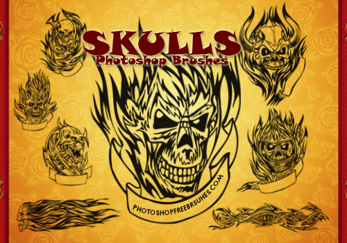 This set of skull tattoos Photoshop brushes was created in Photoshop CS2.