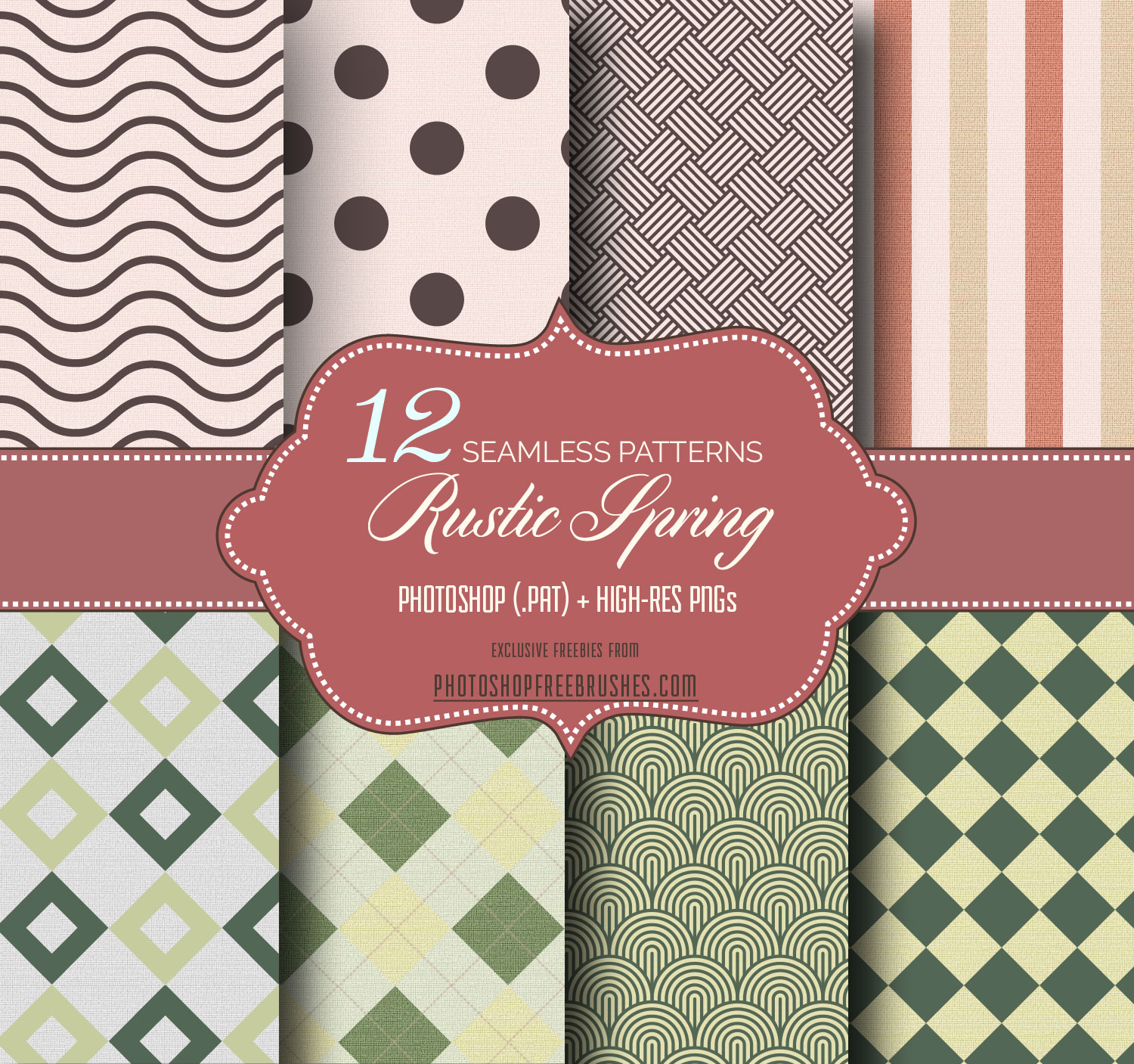Rustic Spring Seamless Patterns in Burlap Background