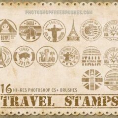 16 Travel Stamps Photoshop Brushes