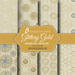 8 Gold Seamless Patterns on Brown Paper Background