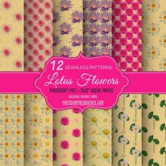 12 Lotus Flower Seamless Patterns on Brown Paper
